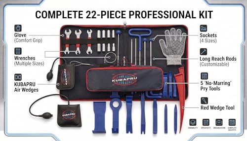 22-Piece Stainless Steel Car Repair Kit, Air Wedge & Carry Bag