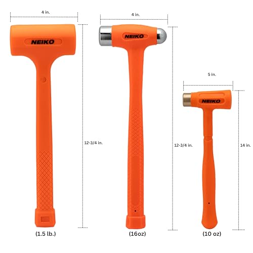 NEIKO 02889A Dead Blow Hammer Set, 3-Piece Variety Pack, 1-1/2 LB Deadblow, 12oz Brass Cap, 16oz Ball-Peen, Brass, Dead Blow Mallet, Soft Blow - size: Variety 3 Pack, style: Brass Cap Dead Blow