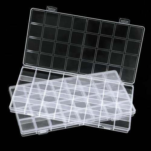 32-Grid Clear Plastic Beads Jewelry Organizer Box Small Parts Storage-2pack - color: Transparent