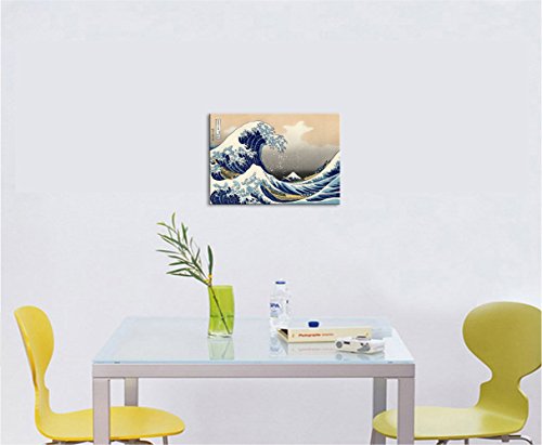 Wieco Art Great Wave of Kanagawa Katsushika Hokusai Modern Stretched and Framed Canvas Prints Artwork Abstract Landscape Pictures Paintings on Canvas Wall Art for Home Office Decorations Wall Decor - size: 18"L x 12"W