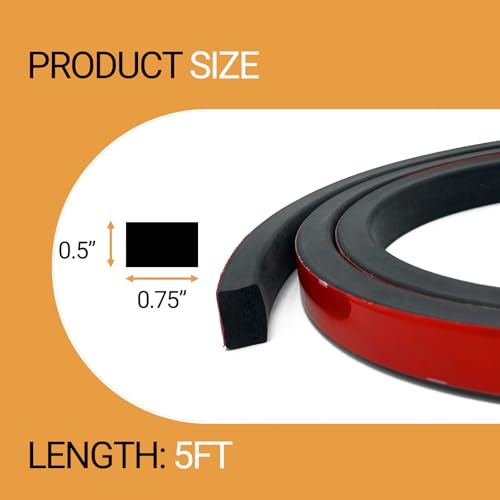 Rubber Weather Stripping, Rectangle Foam Seal Strip, Rubber Gasket for for Auto, Boat, Garage Door/Window, Machinery and More, W:0.75" x H:0.5", L:5Ft - size: (3/4Inch ; 1/2Inch) 5Feet
