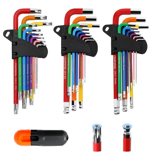 28-Piece Magnetic Allen Wrench & Torx Set – Long Arm Hex Keys (Metric, SAE, Star T10-T50) with Torque T-Handle – CR-V Steel Ball End Kit for Bike Repair, Automotive & Home DIY - style: Combo set