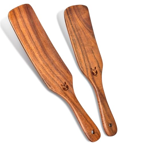 2Pcs Natural Wooden Spurtle for Sourdough Starter, Wooden Spoon for Cooking - size: 2PCS Wooden Spurtle