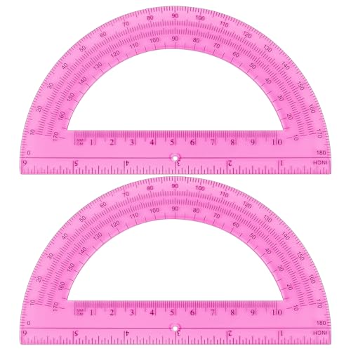 Unjoo Plastic Protractor 6 Inch Math Protractors 180 Degrees, 2 Pack (Pink) - color: Pink
