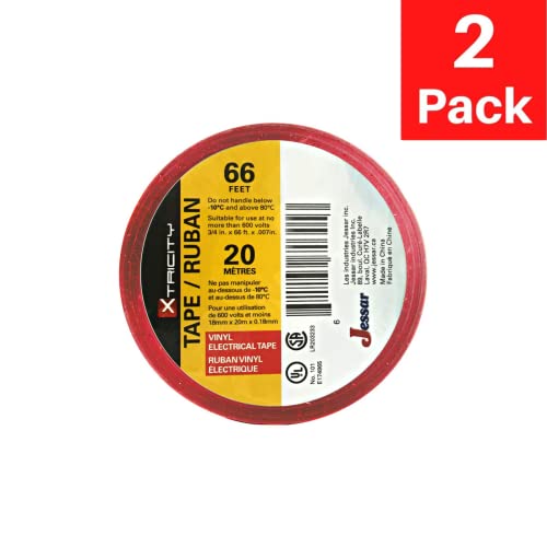 Xtricity Vinyl Red Electrical Tape 3/4" x66 Ft for Electrical Insulation - color: Red, size: 2 Pack