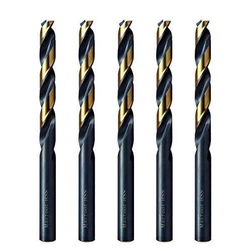 MAXTOOL 12.5mm 5PCs Identical Metric Jobber Length Drill Bits HSS M2 Twist Drill Bits Fully Ground Black & Bronze Straight Shank; JBM02H10R125E5