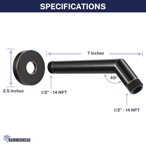 HammerHead® Solid Metal Shower Arm and Flange - 7.5 Inch 304 Stainless Steel Extension Pipe - Universal Shower Head Arm with Flange and Locking Screw, Oil Rubbed Bronze - color: Oil Rubbed Bronze
