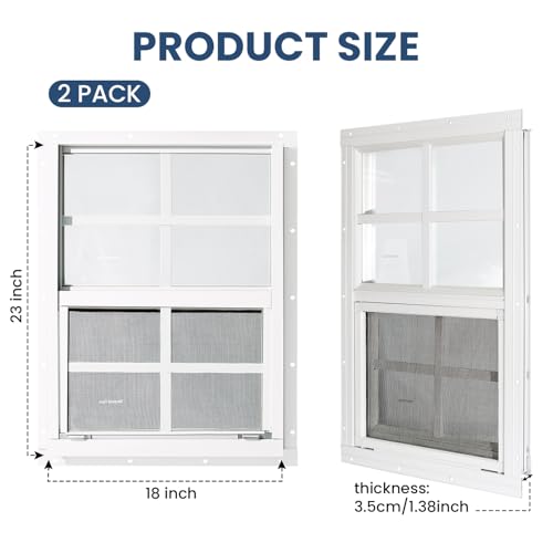 2 Pack Shed Windows, Chicken Coop Windows, 18" x 23" White - color: White, size: 18" x 23"
