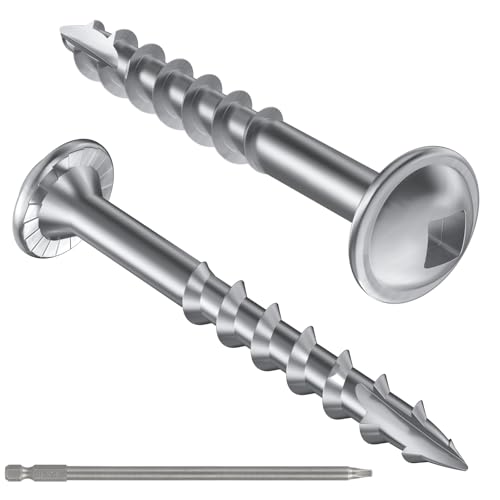 #8 Pocket Hole Screws 1-1/4 Inch, 100Pcs Coarse Thread Wood Screws, Square Drive, Washer Head, 4-Layer Coating, Drive Bit Included (Silver) - color: Silver, size: #8 x 1-1/4"