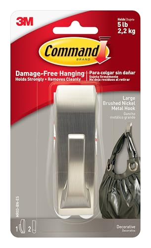 Command Modern Reflections Large Hook, 1 Hook, 2 Strips - color: Brushed Nickel, size: Large