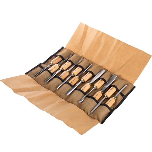 12-Piece Wood Carving Chisel Tools Set, Sharp CR-V Steel Blades - size: 12-Piece with Ash Handle