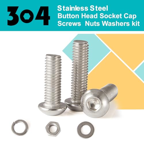 70 PCS M8 x 30mm 35mm 40mm 45mm 50mm, Button Head Socket Cap Screws Bolts Washers Nuts Assortment Kit, Stainless Steel 304, Metric Allen Hex Drive - size: Button M8x30/35/40/45/50 mm