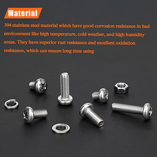 HELIFOUNER 210 Pieces M5 x 6mm /8mm /10mm /12mm /16mm /20mm, Phillips Pan Head Machine Screws, Metric Screws Bolts Washers Nuts Kit, 304 Stainless Steel - size: M5