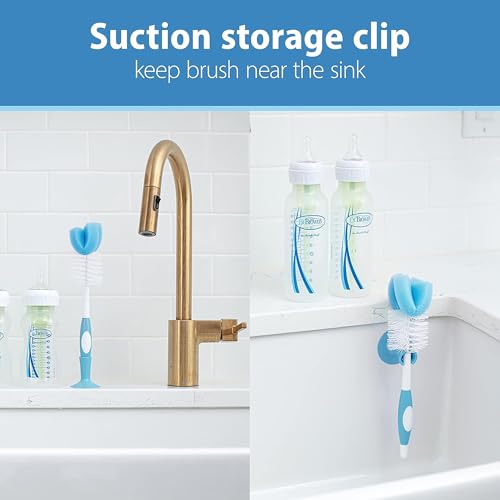 Dr. Brown's Reusable Sponge Baby Bottle Cleaning Brush Set with Suction Cup Stand,Scrubber and Nipple Cleaner,Blue,(Pack of 18) - color: Blue Bottle Brush, size: 18-Pack