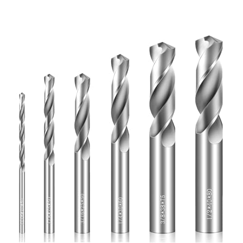 Drill Bit Set 6 Pcs Solid Carbide Drill Bits, 1/2" 3/8" 1/4" 1/8" 3/16" 1/16" Tungsten Carbide Drill Bits, Metal Drill Bit Set for Aluminum Alloy Copper Steel Hardened Steel Cast Iron - size: 6PCS-1/2" 3/8" 1/4" 3/16" 1/8" 1/16"