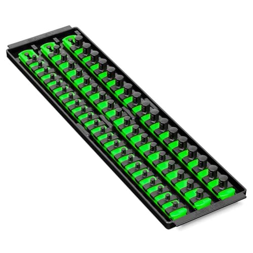 Ernst Manufacturing 8481 Socket Boss 3-Rail Multi-Drive Socket Holder Tray for Toolbox, Twist-Lock Secures Sockets, Green, Clips for SAE, Metric Socket Sets - Made in USA - color: Green, style: 18-Inch