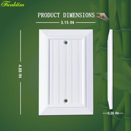 Pure White Classic Beadboard Wall Plates,Light Switch Covers,Electrical Outlet Covers, Switch Plates of Various Combination, Nature Bamboo Fiber Wall plate (1 Gang Blank 4 Pack) - style: 1 Gang Blank 4 Pack