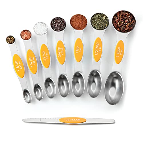 Spring Chef Stainless Steel Magnetic Measuring Spoons Set of 8, Mango - color: Mango, size: 1-Pack