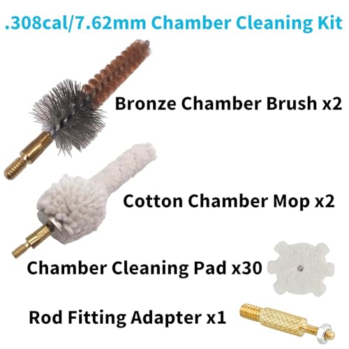 Chamber Cleaning Tool Kits - Chamber Brush x2, Cotton Mop x2 and Star Chamber Cleaning Pads x30 - style: .308Cal/7.62mm