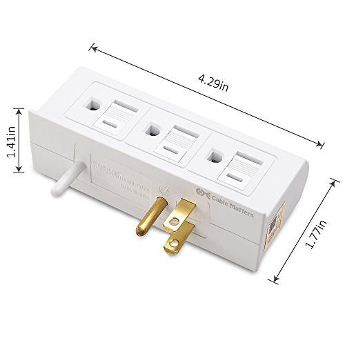 Cable Matters 2-Pack 6 Outlet Splitter, Grounded Side Access Wall Tap