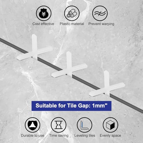 uxcell 1600Pcs Tile Spacers, 1mm 1/32" Cross Shape Wall Floor Tile Spacer Tiling Tools for Ceramic Tile Installation, White - size: 1mm
