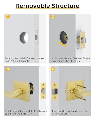 Goldenwarm Brushed Gold Door Handles Interior, Privacy Door Handle 6 Pack - color: Brushed Gold