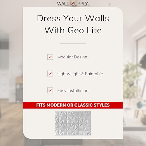 Wall!Supply 3D Geo Lite Wall Panels, 12-Pack, White - color: White, style: Geo Lite