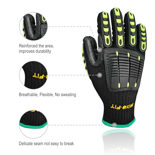 Anti Vibration Gloves, ISO 10819:2013 Certified, Rubber Coating - color: Atv003, size: X-Large