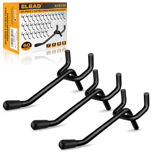 ELEAD 60-Piece 2 Inch Extra Thick Pegboard Hooks, Heavy Duty Peg Board Organizer Accessories, Peg Board Tool Hangers Fit for 1/4" Pegboard Hanging Tools Garage, Workshop, and Craft Storage - style: 60-Piece 2 Inch extra thick