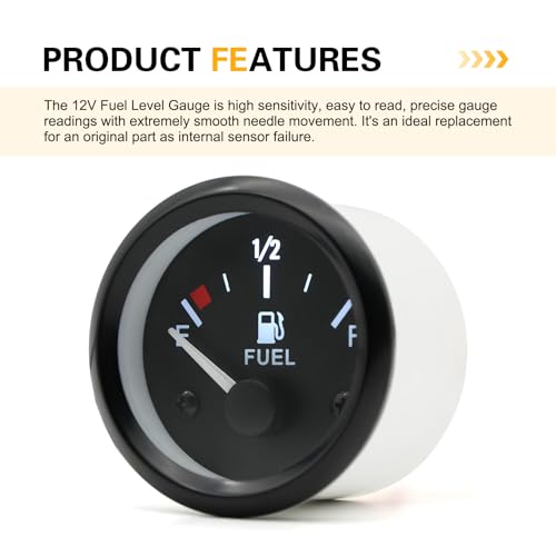 2" 52mm 12V Fuel Level Gauge Kit, 240‑33 Ohm E‑1/2‑F Pointer Dash Gauge, Adjustable Black Fuel Tank Meter, IP67 Waterproof Universal for Car RV Yacht Marine Motorcycle, for Custom Tank & DIY Builds - color: Black