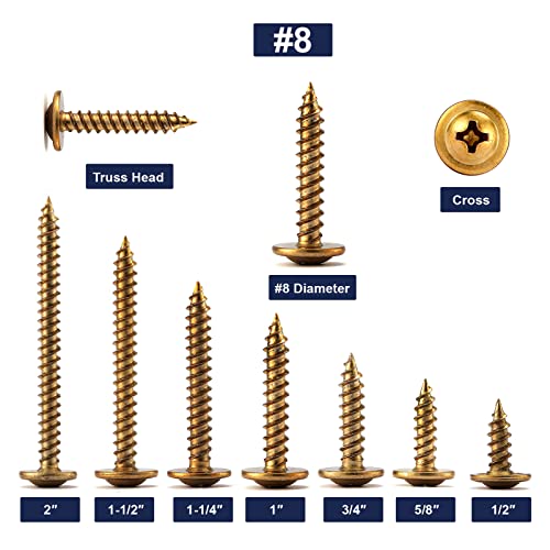 #8 x 2" Wood Screw 500Pcs Alloy Steel Standard Thread Truss Head Fast Self Tapping by SG TZH - size: #8 x 2"