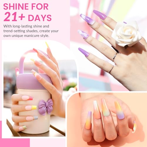 VANREESA 42 Pcs Gel Nail Polish Kit with U V Light 24 Colors Gel Polish Nail Kit Bright Pink Orange Green Glitter Blue Purple Nail Kit for Beginners Gifts for Women DIY at Home - color: Bright & Stylish Collection