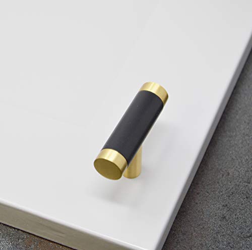 Linkaa 5 Pack 丨Kitchen Cabinet Knobs Handles Gold Drawer Pulls with Black Planting,Single Hole Drawer Knobs for Kitchen Cabinet Dresser Knobs Black (5 Pack，Knob，Solid Brass) - size: Knob