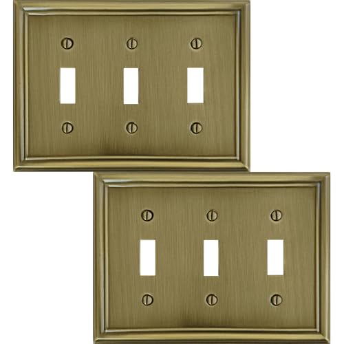 OKAWYC Triple Toggle Light Switch Cover Luca Metal Wall Plate, 2-Pack Antique Brass 3 Gang, for Light Switch Cover Decorative Wallplate, Durable - size: 3 Toggle