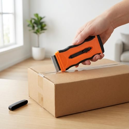 Mister Rui 2-in-1 Razor Scraper, 20 Blades, Retractable, Multi-Surface - color: 1 Retractable Orange
