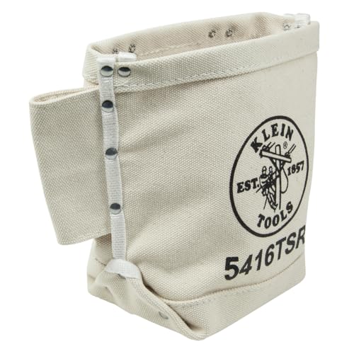 Klein Tools 5416TSR Tool Bag, Bolt Bag with Bull Pin Loops and Drain Holes, Sturdy No. 4 Canvas, Tunnel Loop Connect, 5 x 9 x 10-Inch - size: 1 Count, style: Canvas with Drain Holes