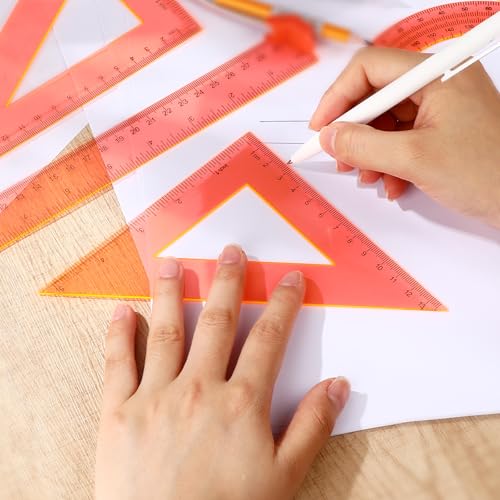 Tenare 6 Pcs Math Geometry Ruler Straight Protractor Triangle, Orange - color: Orange