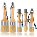 Chalk Paint Brush, Wax Paint Brush Set of 5, Natural Bristle | Chalk Paint for Furniture, DIY Home Decor and Art Crafts, Round Oval Paint Brush for Painting and Waxing, Wooden Handles - size: 1 Large + 1 Medium + 3 Small, 5 Pack