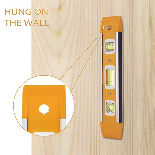 LAND 9 Inch Magnetic Torpedo Level with 3 Bubbles (Horizontal, Vertical, 45°) - Shock-Resistant ABS Frame, Heavy-Duty Magnetic Base, Bright Orange for Construction, Woodworking