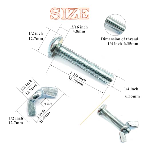 30Pack 1/4"-20 x1-1/4 Screw Bolts and Wing Nut Kit 15pcs Machine Screws with Round Head Phillips 15pcs Butterfly Hand Twist Tighten Nut Zinc Plated Hardware Fitting Fastenings Assortment Kit - size: Silver 30 Pack 1/4"-20 x1-1/4"