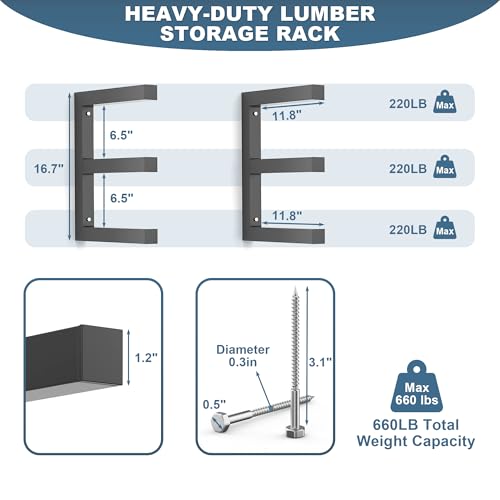 Ultrawall Lumber Storage Rack, Wall Mount Wood Storage Racks - color: Black