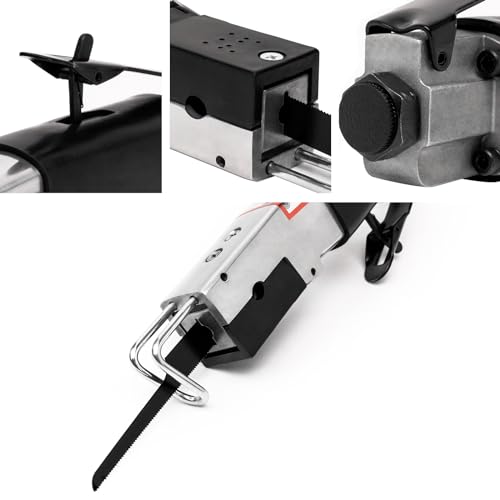 Air Reciprocating Saw with 6pcs 18T/24T/32T Blades, 1/4" NPT Lightweight Pneumatic Body Saw for Metal Sheet Cutting & Auto Body Work, Safety Lock Out Lever