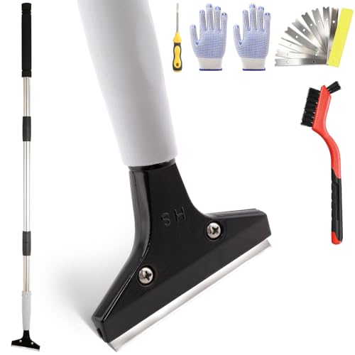 Floor Scraper Heavy Duty Long Handle,61in 4"Razor Blade Floor Scraper Adjustable with 10PCS Extra Metal Blades Paint Scraper for Cleaning Stickers Gum Glass Wall Tile Linoleum Stove Top