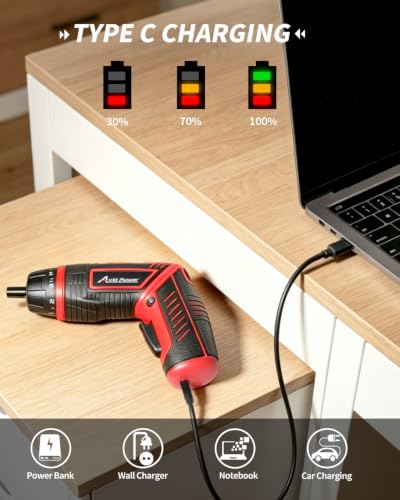 AVID POWER 4V Electric Cordless Screwdriver Set 5.65Nm 37 Bits with Case - color: 1-red