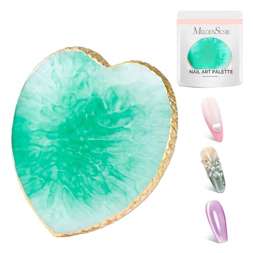 MelodySusie 1PC Heart Shape Resin Nail Art Palette, Professional Color Mixing Board for Gel Polish, Acrylics, Pigment Blending, Salon and DIY Makeup Artist Tool, Green - color: Green Heart Without Spatula