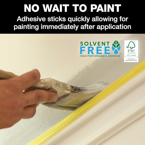 FrogTape Delicate Surface Painters Tape with PAINTBLOCK, 1.5 in Wide (1.41 in x 60 yd), Low Adhesion, Painting Tape Ideal for Freshly Painted Walls, Trim & Surfaces, Yellow, 4 Rolls (240662) - size: 4 Rolls, 1.41” Width