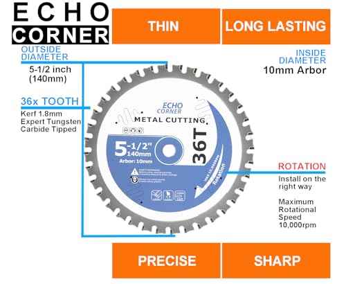 5-1/2" (10mm Arbor) Metal Cutting Circular Saw Blade, 140mmx10mmx36T - style: Steel Ferrous