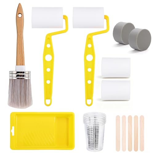 20PCS Paint Brush & Roller Set Furniture Painting Supplies All in One Paint | Include Sponge,Cup,Tray Liner,Mixing Stick and Mini Foam Roller for Home Interior&All Painting
