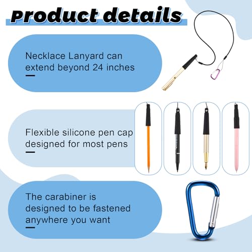Lewtemi 5 Sets 24 Inch Pen Leash Tether for Clipboard Lanyard Carpenters Pencils Holder Clips Elastic Silicone Stretchable Pen Holder Ring Buckle for Nurses, Waitresses, Construction Workers, Office