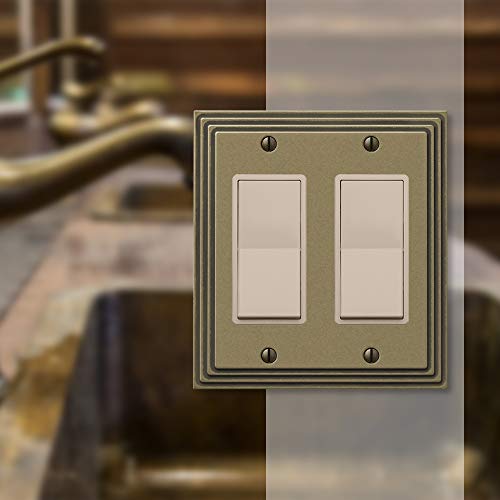 Amerelle Steps Double Rocker Cast Metal Wallplate in Rustic Brass - color: Rustic Brass, size: 2 Rocker
